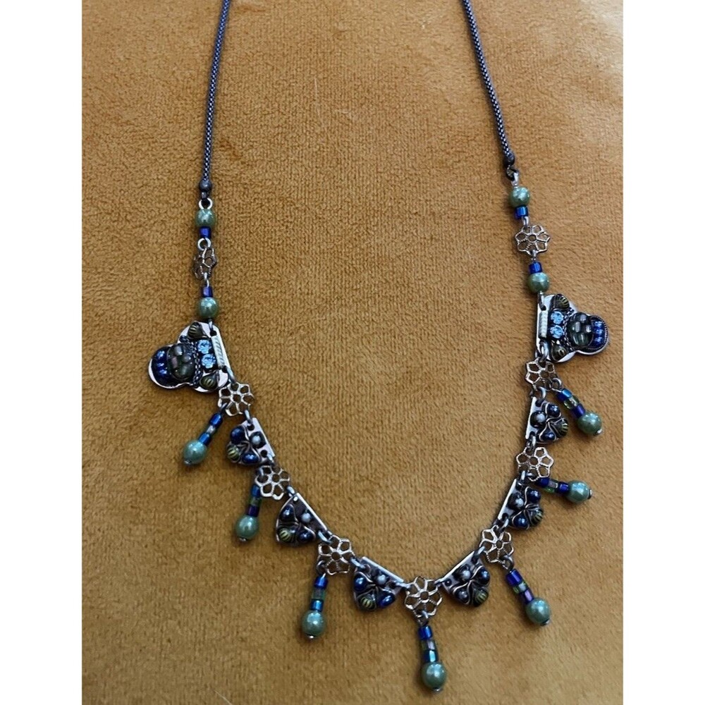 AYALA BAR BEADS & RHINESTONE Pearl Sterling STATEMENT Artist NECKLACE